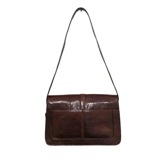 Vintage Fossil Brown Genuine Leather Flap Shoulder Bag Y2K 90s Key Charm - Picture 2 of 8